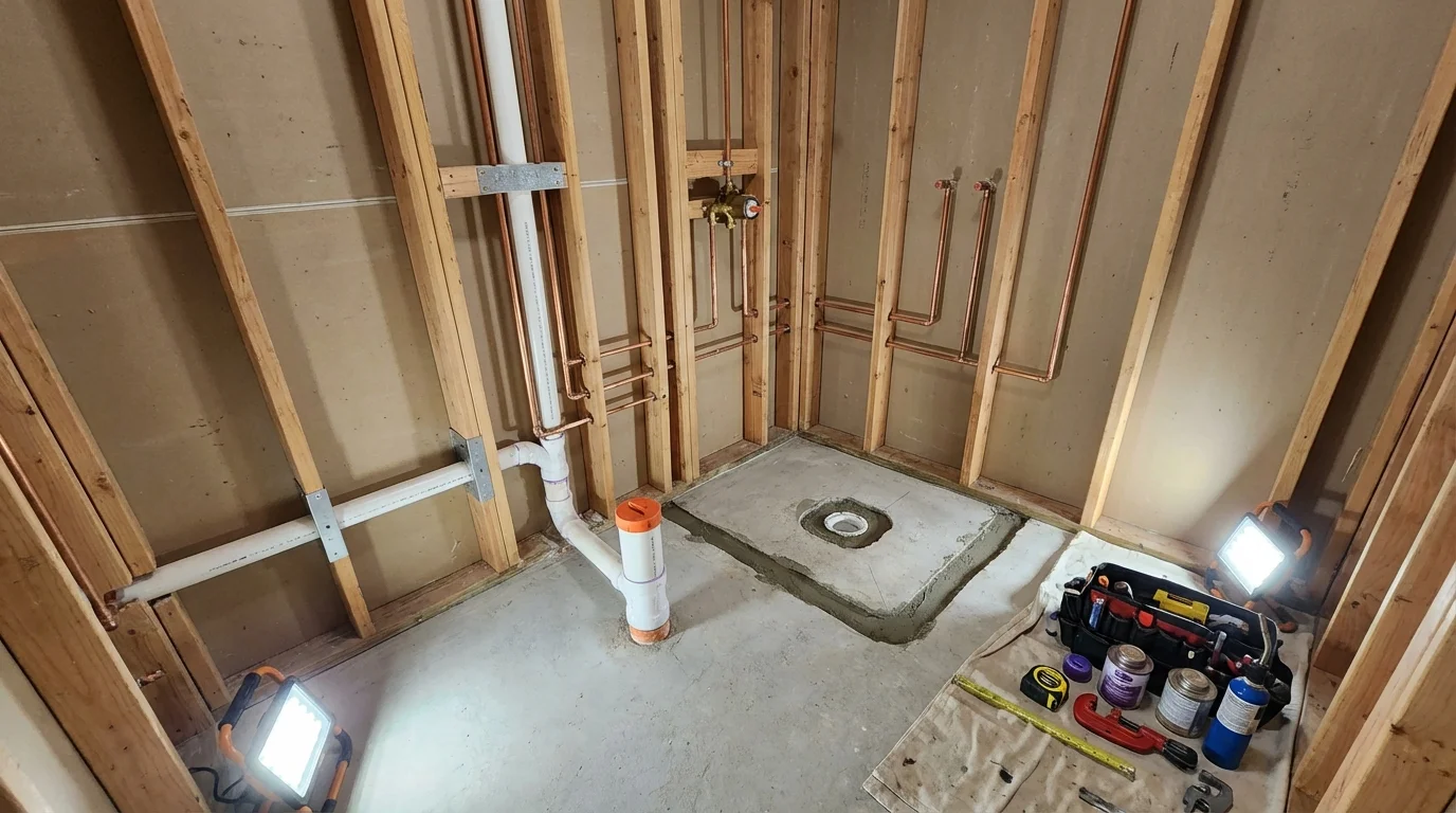 Bathroom rough-in plumbing during remodel by Johns Plumbing LLC in Seal Beach
