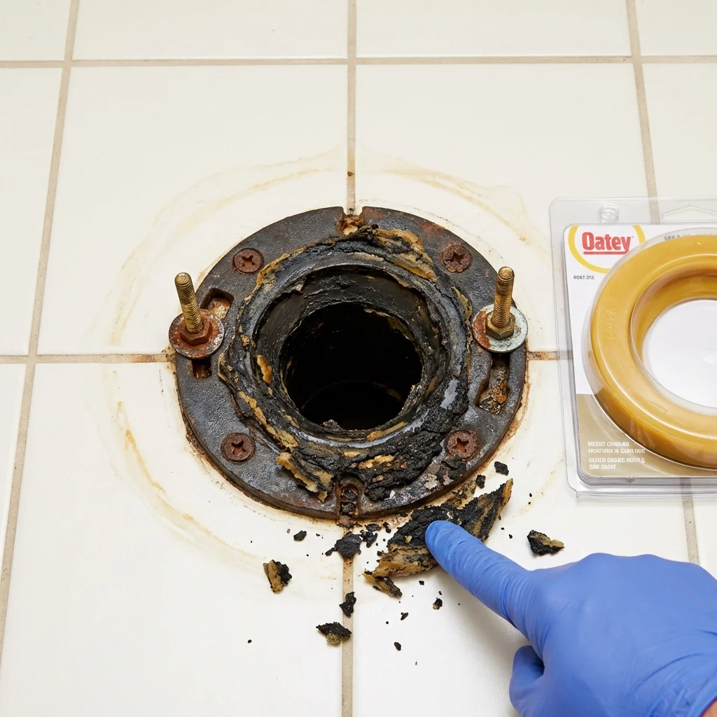 Failed wax ring showing water seepage at the base of a toilet in a Seal Beach, CA home